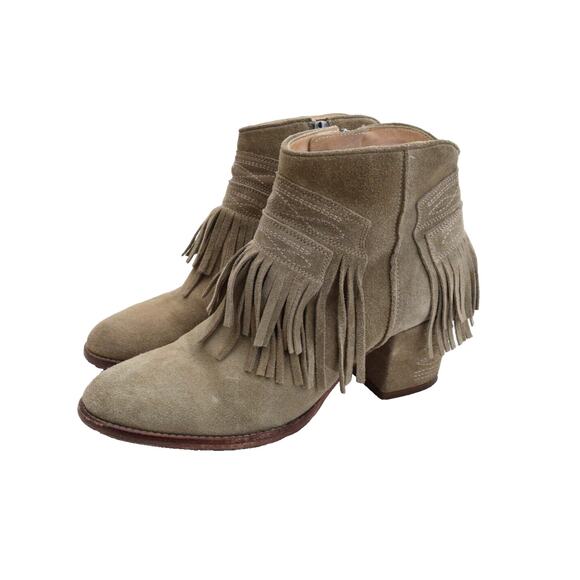 ZADIG & VOLTAIRE Womens Booties Brown Size 39 Western Fringe Stacked Heel Zip - Picture 1 of 9